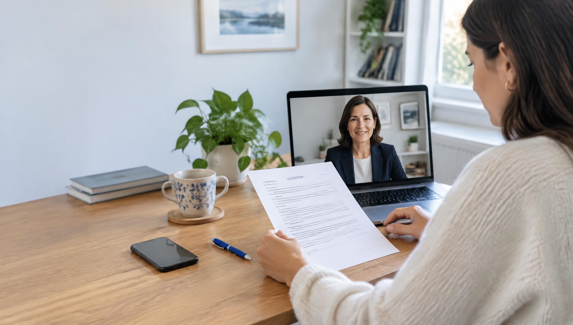 Customer reviewing a document with a commissioner on a video call